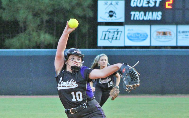 Emmie Graham delivers a pitch versus North Hall. The Lady Indians’ ace was dominant once again.