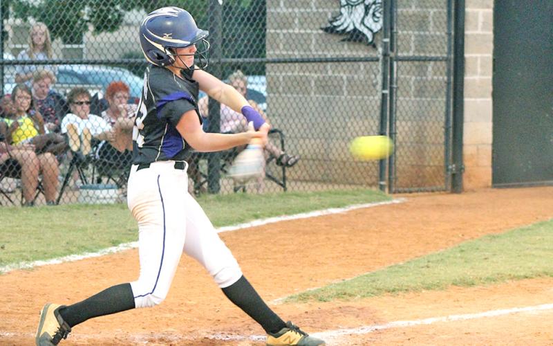 Evee Dornhecker connects for a two-run home run in Lumpkin’s loss to the East Hall Lady Vikings.