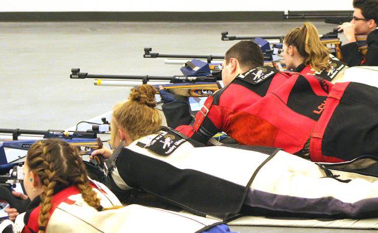 The LCHS rifle team takes aim during a match at the Hunting Grounds rifle range. The Indians defeated Roswell High School last week to improve to 2-1 on the season.