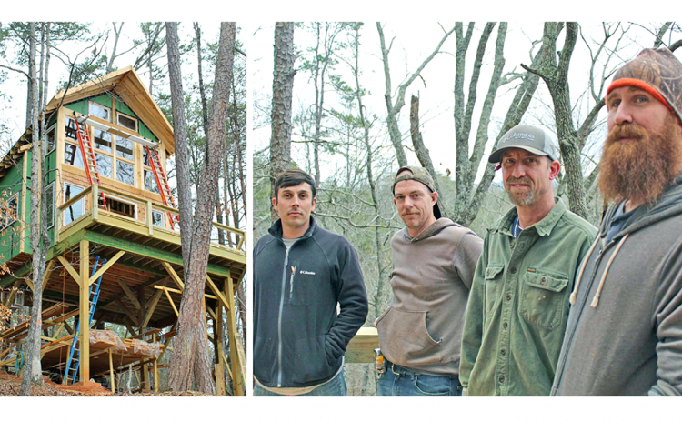 Pictured (from left) David Peacock, Keebo Sanders, Jimmie Zwally and Nathan Scranton make up Stay Dahlonega's treehouse squad. After overcoming their addictions and finding Christ at Waypoint Ministry, the team's success is now inspiring others who are currently enrolled at Waypoint. (photos by Jake Cantrell)