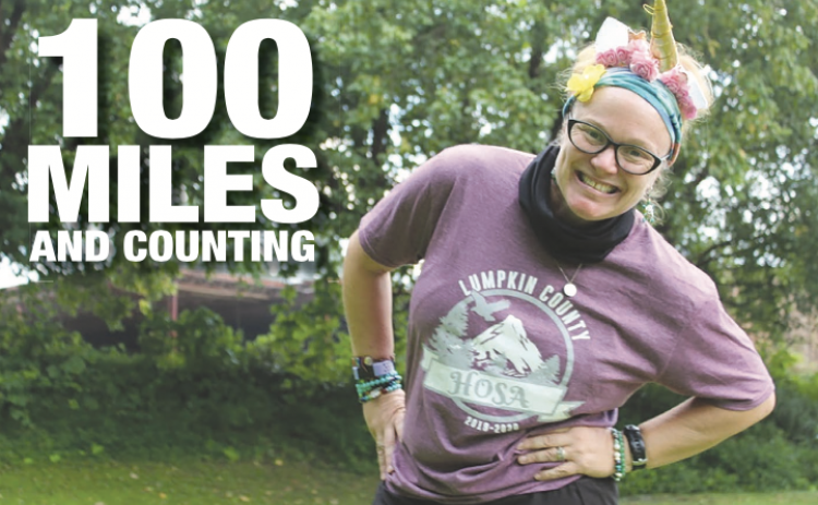Local runner, teacher and unicorn horn-wearing enthusiast Carrie Dawn Roy recently accomplished a 15-year goal by completing 100 miles during the Merrill's Mile event held at Camp Frank D. Merrill.