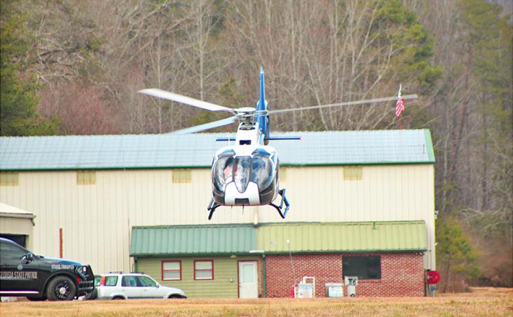 The victim of a shooting on Wesley Lee Road was air-lifted from Guy Wimpy Airport to Northeast Georgia Medical Center last Tuesday. The Dahlonega man was in critical condition as of press-time, according to officials.