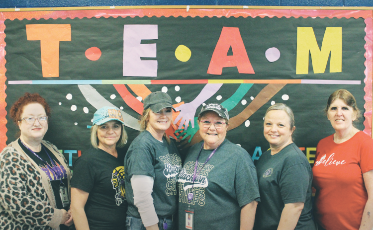 The Blackburn Elementary cafeteria team includes (from left) Jenna Callahan, Dana Brooks, Amy Satterfield, Andi Foster, Tammy Chambers and Tammy McCreary.