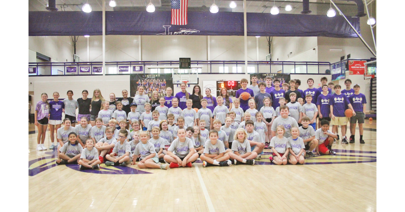 The Lumpkin County varsity athletes of today and future stars of tomorrow gather together for a photo during last week’s basketball camp.