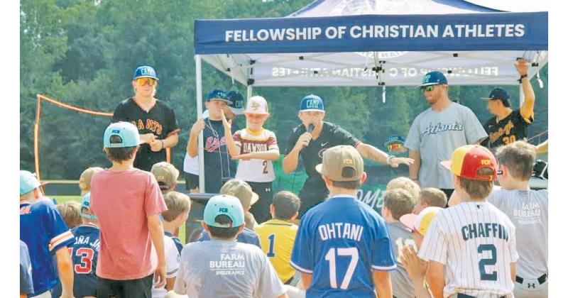 Sebastian Dunn speaks during the recent FCA baseball camp at Lumpkin County High School.