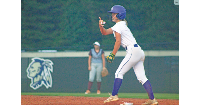 Lumpkin County’s Brookyn Pham gives the thumbs up after sliding into second base.