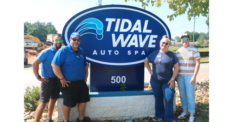 Pictured from left: Tidal Wave Auto Spa Manager Mat Conard, Assistant Manager Tim O’Brien ConnectAbility Director of Community Connections Kim Bell and Director of Innovation & Operations Bird Brown are ready to clean up for charity on September 18.
