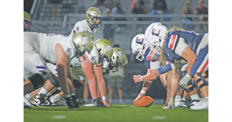 Lumpkin County’s defensive line faces off against East Forsyth last Friday night.