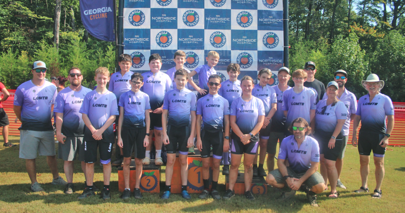 The Lumpkin mountain bike team celebrates getting their season underway at the Cleveland Climb.