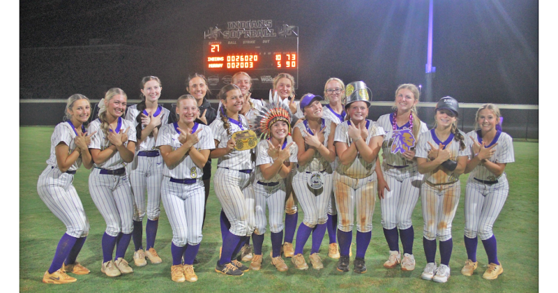 The Lumpkin softball team celebrates their win over Murray County in the first round of the state playoffs.