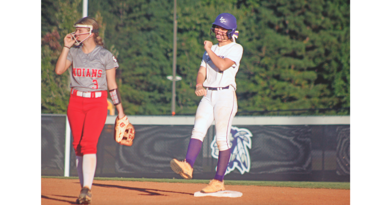 Kayleigh Thrasher celebrates a double against Stephens County.