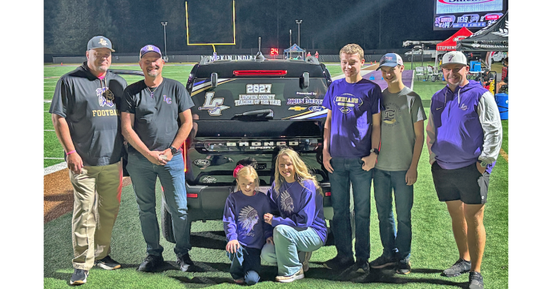 Pictured, from left, are Brian Matthews, Riley Ray, Kiley Ray, Julie Ray, Isaiah Ray, Ethan Ray and Shawn Boyd during halftime of last week’s home football game.