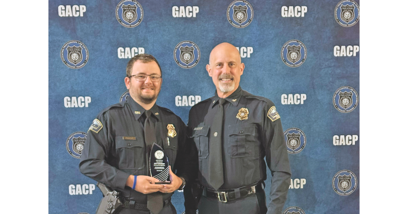 Dahlonega Police Chief George Albert, right, recently nominated Officer Cody Sprague for the honor of Outstanding Officer of the Year.