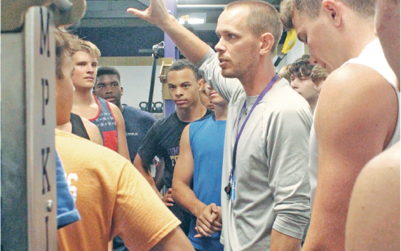 Caleb Sorrell calls a huddle with the team.