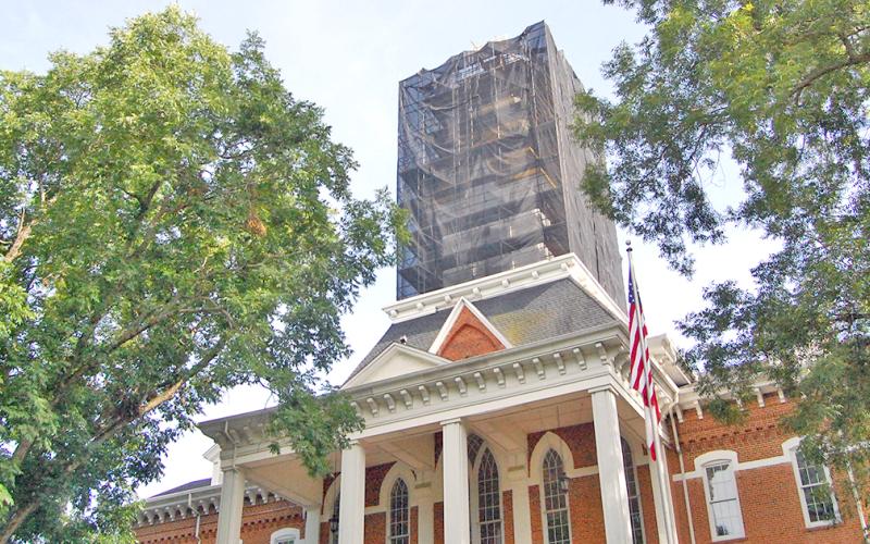 The steeple on the Price Memorial building at UNG's Dahlonega campus has been restored with a new gold layer and structural repairs.