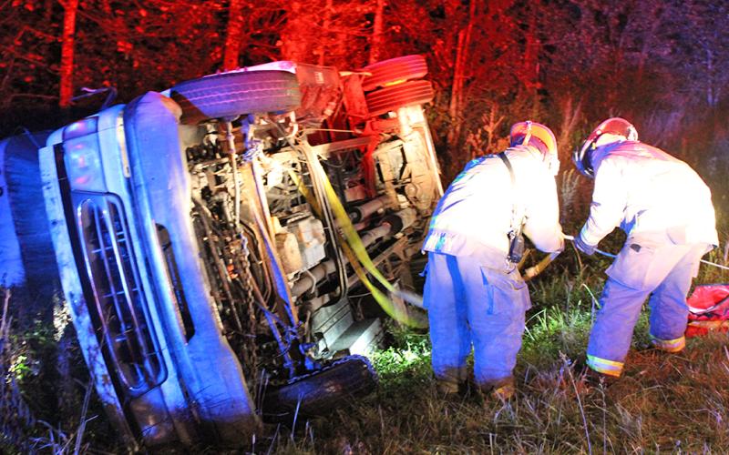 The Rangers of Camp Frank D. Merrill held a mass casualty training exercise on Cavender Creek Road early Tuesday, Oct. 8. The simulation involved an overturned bus, as Rangers rescued volunteers from UNG’s Corps of Cadets playing the role of injured passengers from the wreckage.