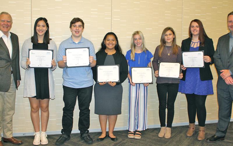 Pictured (from left): Former Georgia Governor Nathan Deal, Ashlei Anderson, Matthew Beck, Jannelith Hernandez, Kandon Boyd, Ashlyn Housman, Sheridan Pruitt, and State Representative Kevin Tanner.
