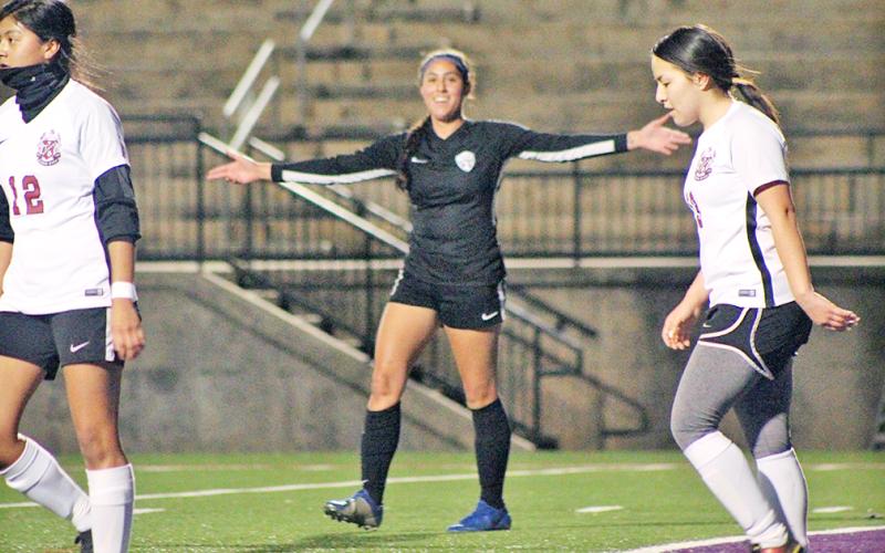 Lady Indians striker Hope Kenney celebrates surpassing former LCHS star Alexis Satterfield to become the all-time leading goal scorer in program history after her first of four goals versus Southeast Whitfield last week.