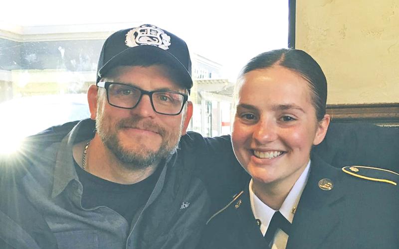 Pictured with her dad Bryan Fagan, Morgan Fagan is happy to be helping on the front lines for the National Guard in the battle against the coronavirus.