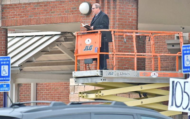 Steve Schofield, senior pastor at Dahlonega United Methodist Church, said he felt it was necessary to do something special this Easter since his congregation can't gather under normal circumstances. (Photo by Matt Aiken)