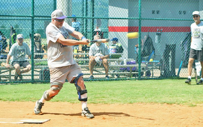 Don "Powerhouse" Paul blasts a pitch down the third base line for a RBI double in game two of the Miners' doubleheader versus Upstate. Paul went 3-for-3 with two doubles, a triple and three RBIs in Lumpkin's game two matchup with Upstate.