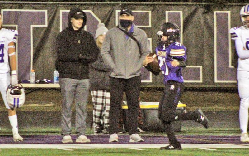 LCHS football fans were in for a special surprise during Friday’s game as Cason Brinson, whose disability keeps him from playing the sport he loves with the team he loves, was given the opportunity to run a play, taking the ball 80 yards for the lone touchdown in Lumpkin’s 41-6 defeat at the hands of Cherokee Bluff.