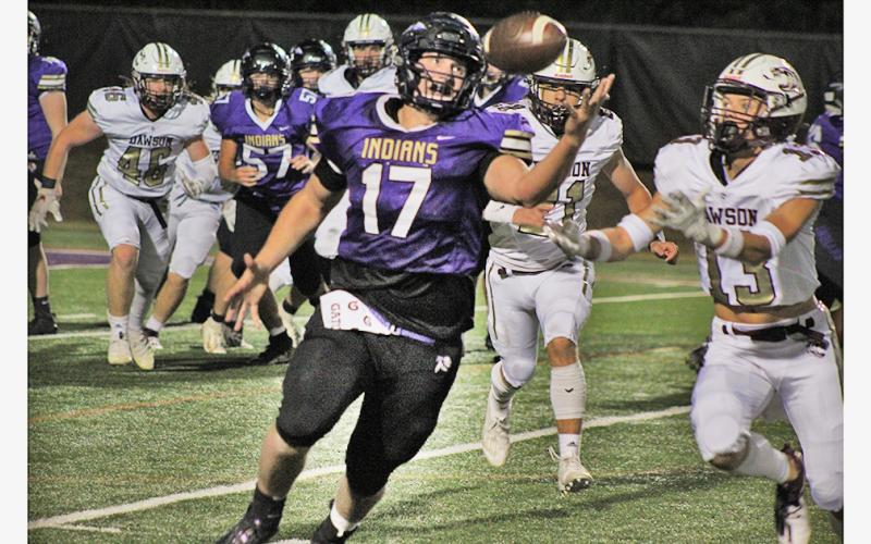 LCHS senior Drew Allison hauls in a catch with one hand during the Indians’ game against Dawson County on Friday.