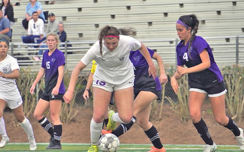 LCHS Reagan Spivey frustrated the North Forsyth defense all night, powering through the defense and driving the ball into the attacking third.