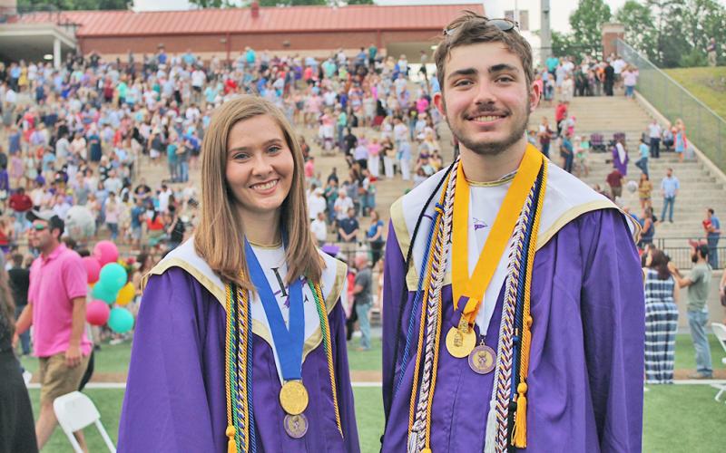 LCHS Valedictorian Amelia Langston and Salutatorian Ethan Fox prepare for the graduation ceremony.