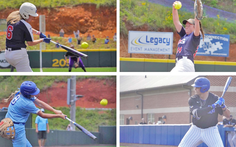 Pictured (clockwise from top left): Margaret Simmons earned a second-team All-American honor.  Kylee Smith was recognized as an All-American in all four of her seasons.  Baseball player Nik Levensteins received two different All-American honors for his performance this past season.  Shelby Hammontree claimed an All-American honorable mention this season.