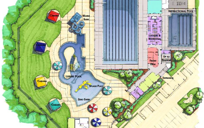 Design plans for the upcoming Cottrell Aquatic Center