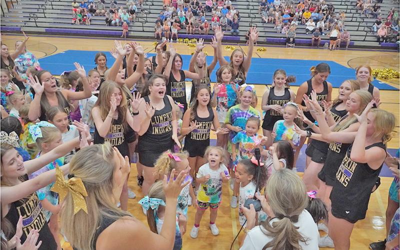 Exuding the spirit of the camp’s namesake, Annah Faith Robinson, the cheerleaders at Annah’s Little Indians Cheer Camp ended the camp by “Going Bananas,” a tradition that has carried on through generations of Lumpkin cheerleaders.