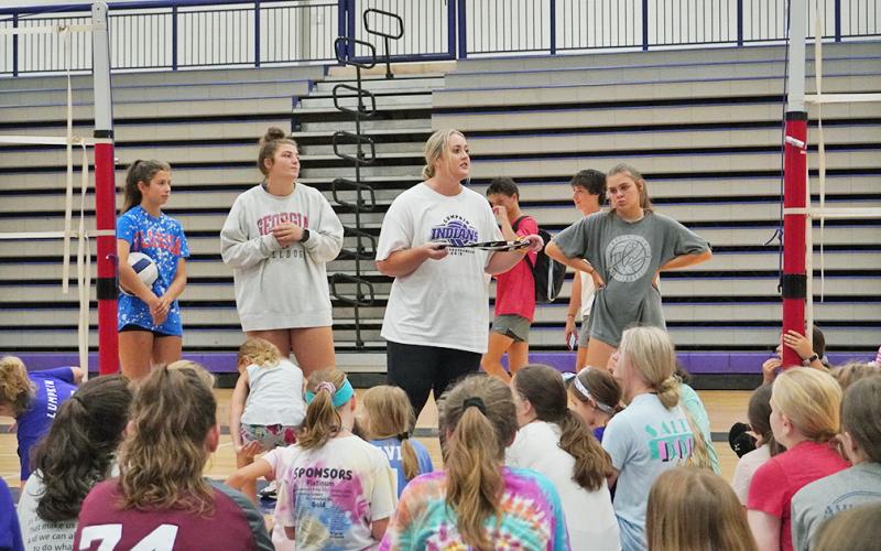 LCHS Volleyball Head Coach Haley Dibble talks with the camp participants during a break between sessions. The camp served around 54 kids between first and eighth grade, teaching the skills and techniques needed to play an organized game of volleyball.