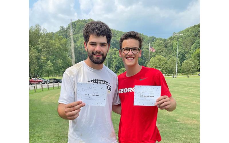 Harrison Spikes of Dahlonega (left) and Phillipe Jennings of Cumming both shot 17-under-par in the Advanced category.  After one playoff hole, Spikes took the victory. (Photo courtesy of Cole White)