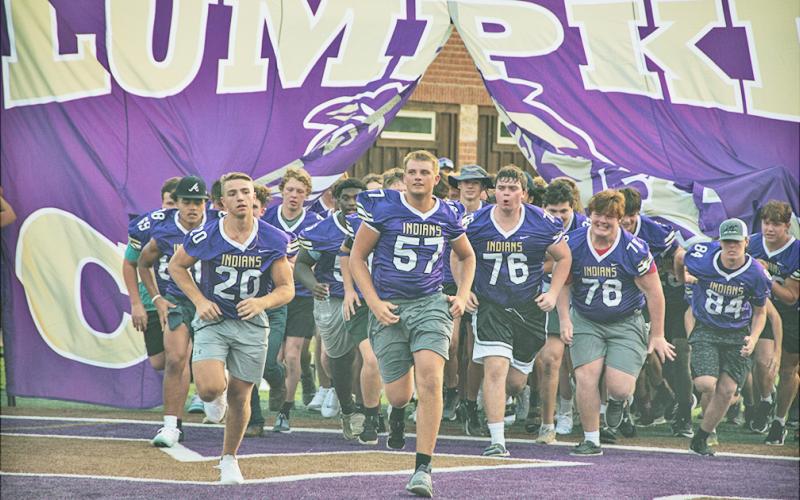 As the crowd filed in to Cottrell Field for Meet the Indians Night, the LCHS football team held a public practice, giving the community a firsthand look at the Indians squad that will take the field this fall.