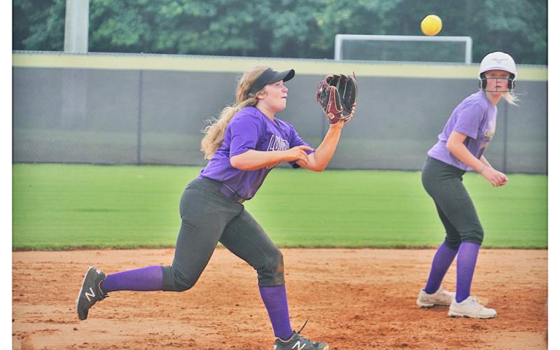 Lumpkin senior Amma Johnson makes a play during a recent practice. The shortstop took an unfortunate bounce to the face that caused her to have to leave the game during Monday’s win, however Johnson returned and played most of the game despite a gash to the mouth.