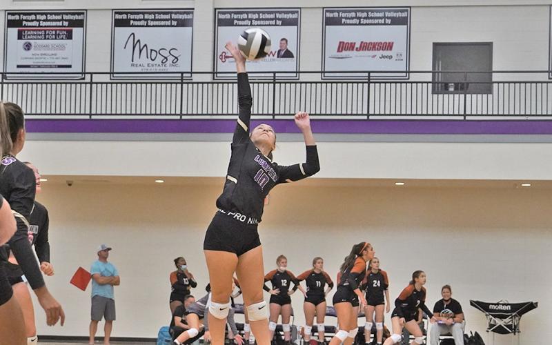 Lumpkin’s Averie Jones goes up for a spike in a recent game. Head coach Haley Dibble mentioned Jones as a key player in the last week of play, often coming “out of nowhere to save the ball.”