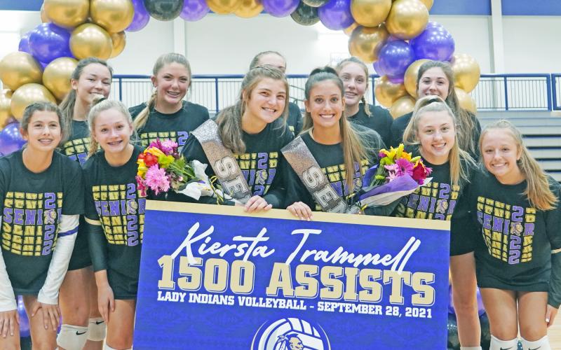 The LCHS Volleyball team celebrated its two seniors, Reagan Spivey and Kiersta Trammell on Tuesday, before winning its Senior night game against Rabun County. The team also celebrated Trammell, who recently scored her 1500th assist in her time at Lumpkin as the team’s setter.