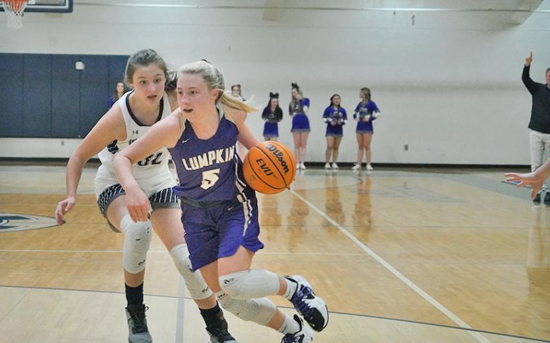 Lexi Pierce drives past her would-be defender en route to the basket. Head coach David Dowse said that the aggressive tendencies that teams use to try and stop the Indians oftentimes just propels Lumpkin’s great guard play into some of its biggest strengths.