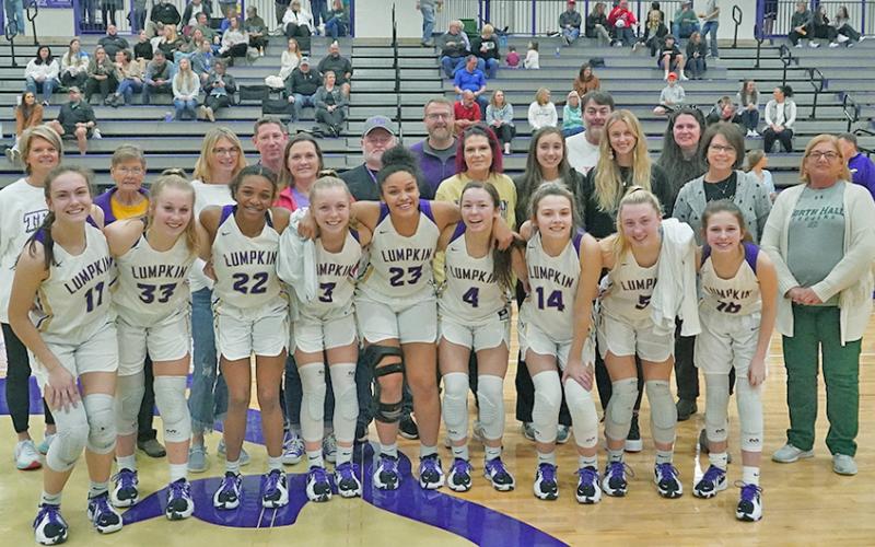 The Lumpkin County High School basketball teams hosted former Lumpkin players for Alumni Night on Tuesday, January 25 between their games against North Hall. A banner was unveiled in honor of the 2020-21 LCHS Girls Basketball team’s GHSA State Tournament Semifinals appearance during Alumni Night.