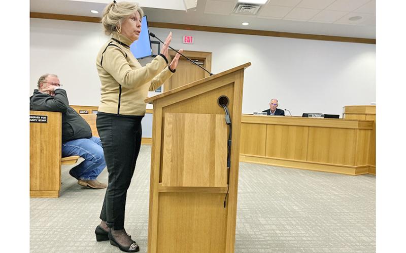 June Woodward was one of several residents that took to the podium at Lumpkin's public hearing to talk about how the board should look to limit future growth in Lumpkin County.