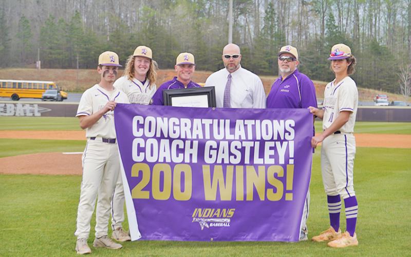 LCHS Baseball head coach Jonathan Gastley earned his 200th win on Monday, April 11 at Gilmer County when the Indians won 6-2.