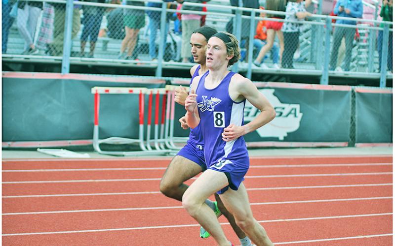 Lumpkin distance runner Ben Sherrill tries to maintain position during the 1600 meter on Saturday at the team’s Sectional Meet. With his Top-8 finish at Sectionals, Sherrill punched his ticket for the State meet set for this Saturday.
