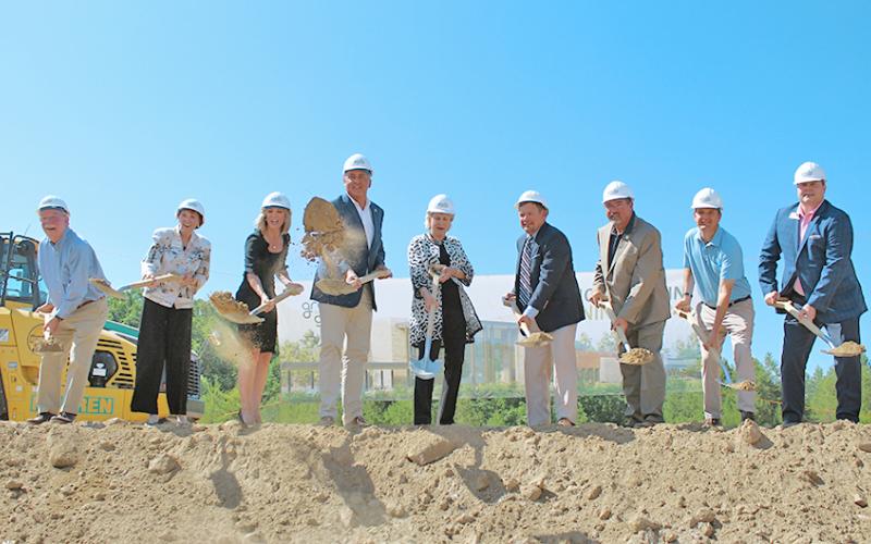 ABOVE: Elected officials, hospital higher ups and construction crews all gathered together to celebrate the official start of the next chapter in healthcare in Lumpkin County on Wednesday at the groundbreaking for the future NGMC Lumpkin campus. Pictured from left: Philip Wilheit, Bonita Jacobs, Sonja McLendon, Senator Steve Gooch, Carol Burrell, Spence Price, Chris Dockery, RK Whitehead and Representative Will Wade.