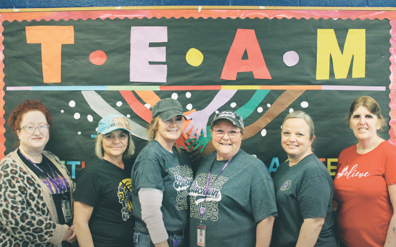 The Blackburn Elementary cafeteria team includes (from left) Jenna Callahan, Dana Brooks, Amy Satterfield, Andi Foster, Tammy Chambers and Tammy McCreary.