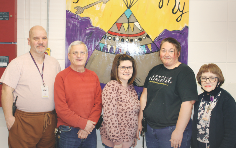 The Lumpkin County Elementary School custodial team is (from left to right) Ray Boynton, Denny Tolbert, Jill Tillman, Liza Fulton and Patricia Weidner.