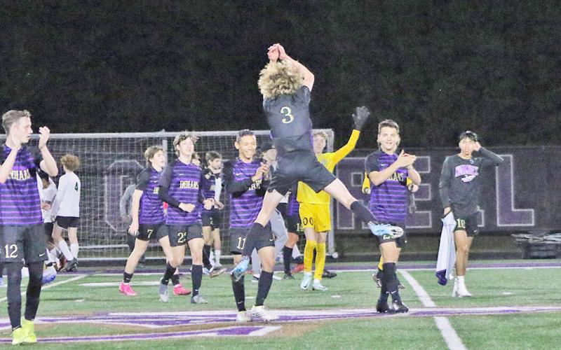 The LCHS boys soccer team celebrates their 8-0 win against Pickens County last week.