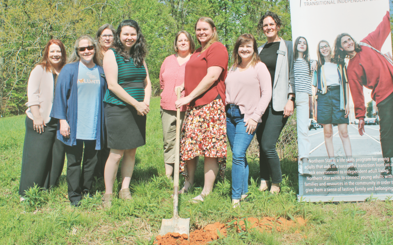 The April 15 ground-breaking ceremony at Northern Star’s new Independent Living campus in Dahlonega included (from left) Mary Enriquez, Kimberly DeBlock Mihok, Vickie Jarrett, Codah Guerra, Amy Jeffery, Executive Director Mandy Williams, Deidre Tinsley, and Board Chair Michelle Stevens.