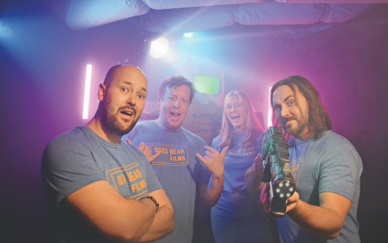 On the set of their new short film, which will conclude the upcoming Night at the Movies event, are (from left) director Brad Kennedy, visual effects editor Ellis Treece, intern and UGA film major Savannah Sabol and director Luke Pilgrim.