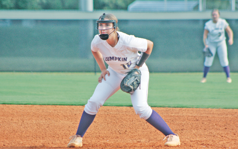 Lumpkin County’s Julianna York readies herself to make a defensive play.